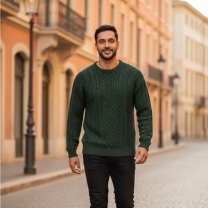 Men's Green Cable Knit Sweater - M